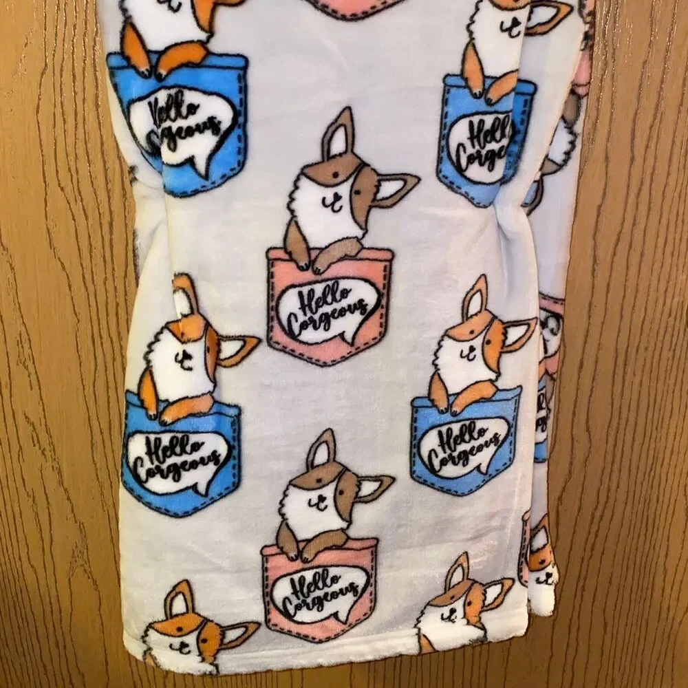 “Hello Corgeous” Corgi Plush Throw Blanket